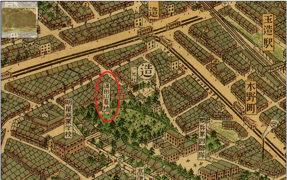真田山陸軍墓地と大阪パノラマ地図