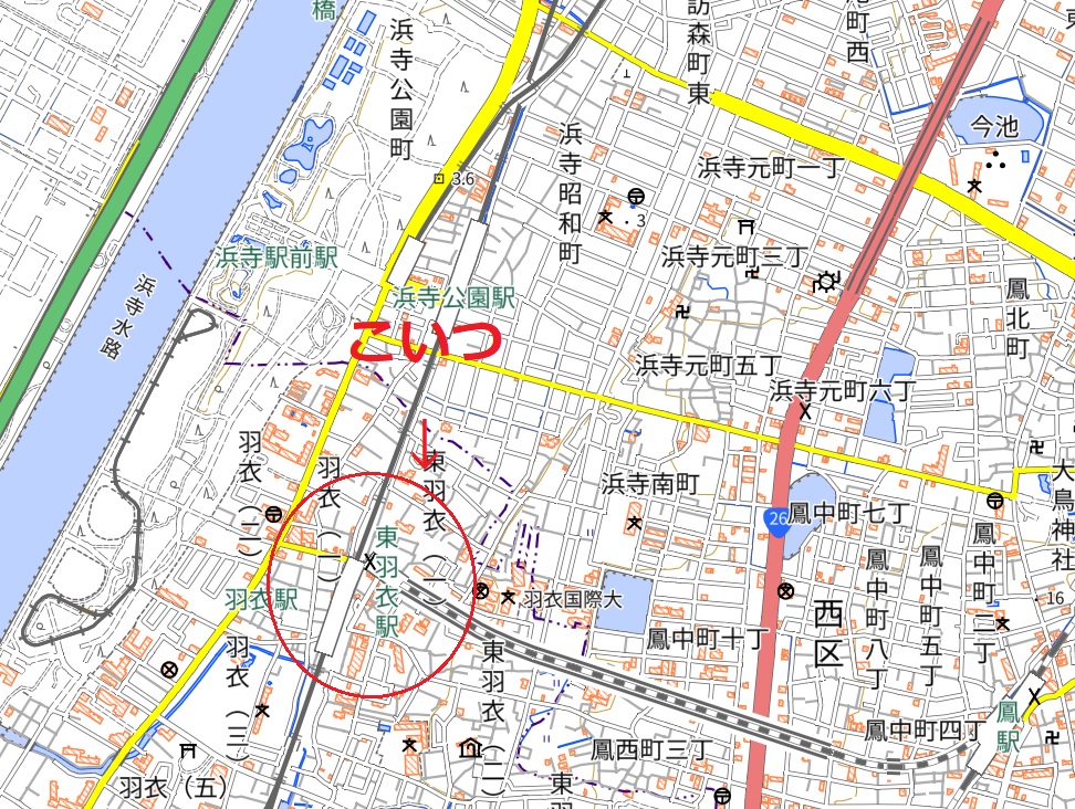 JR阪和線の東羽衣駅の地図