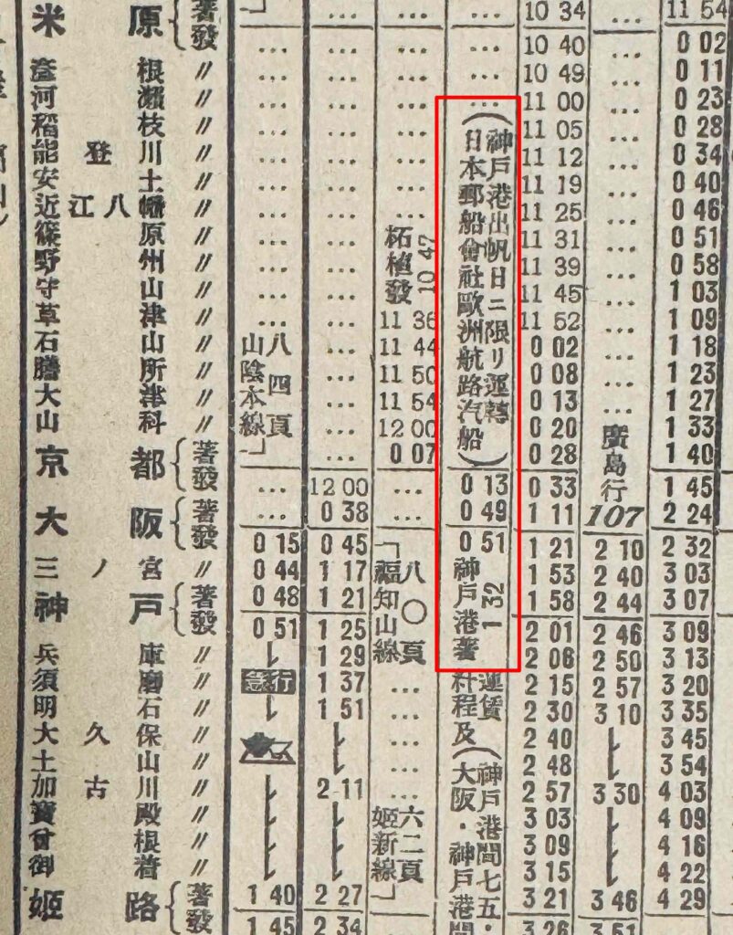 神戸港行きボート・トレインの時刻表