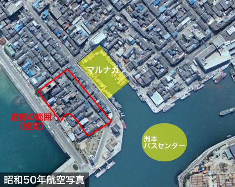 洲本市の航空写真と洲本遊郭