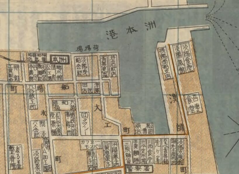 洲本漁師町の地図。遊郭があったところ