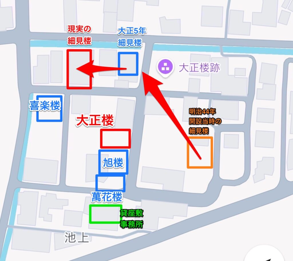 京口新地、篠山遊廓の妓楼遊郭配置図。大正楼、細見楼