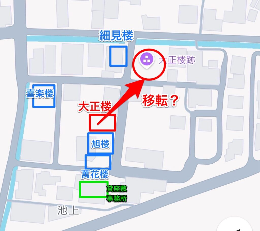 京口新地、篠山遊廓の妓楼遊郭配置図。大正楼、細見楼