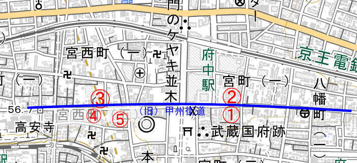 東京の府中遊郭の妓楼（遊郭）配置図。遊郭がどこにあったのかがわかる地図