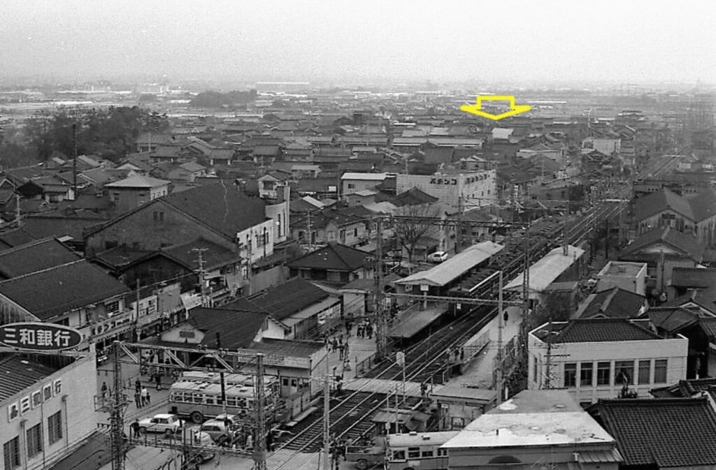 近鉄郡山駅と東岡町遊郭への距離、場所