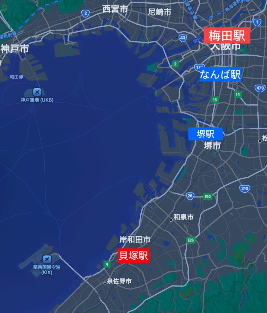 南海本線と貝塚駅へのアクセス