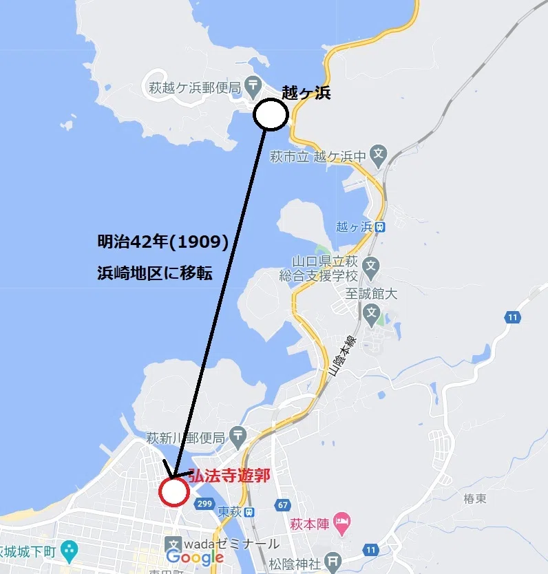 山口県萩市の弘法寺遊郭の場所